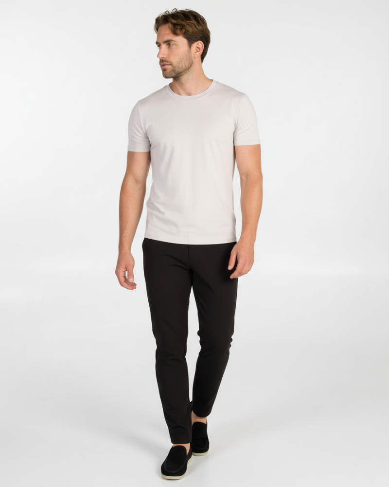 Minimalist luxury light grey pima cotton Smart Fit T-shirt in a tailored fit with a refined, smooth finish.