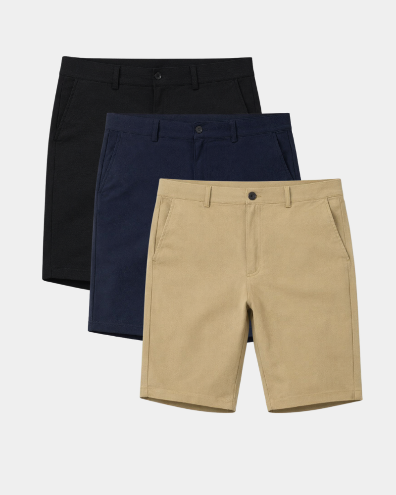 Minimalist luxury stretch cotton twill jeans in black, navy, and khaki. Slim fit with a refined, smooth matte texture. #Color_black, navy & beige