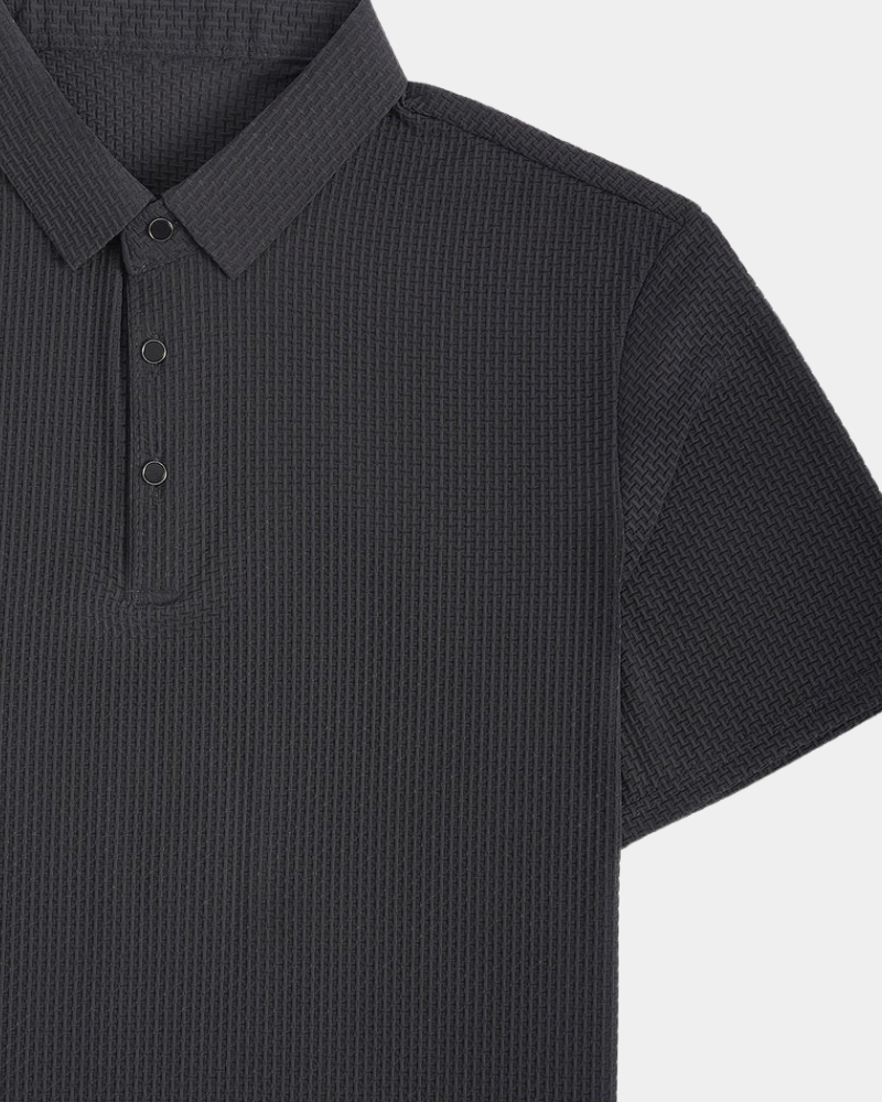 By Alden Black textured polo shirt on a white background #Color_dark gray