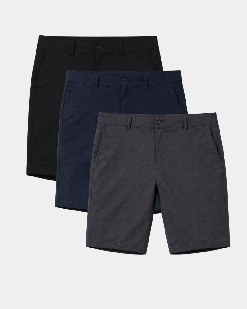 Luxury minimalist stretch cotton denim jeans in black, navy, and charcoal. Slim fit with refined heathered texture. #Color_black, navy & gray