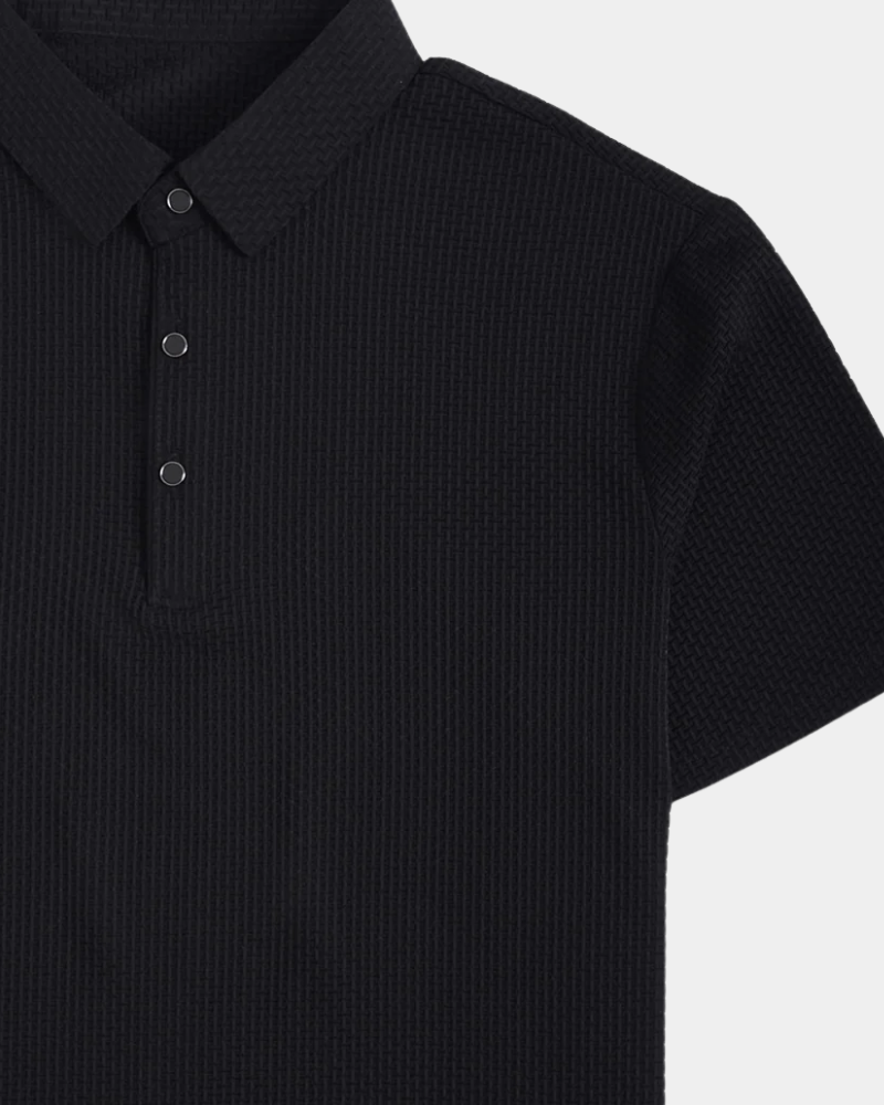 By Alden Black textured polo shirt on a white background #Color_black