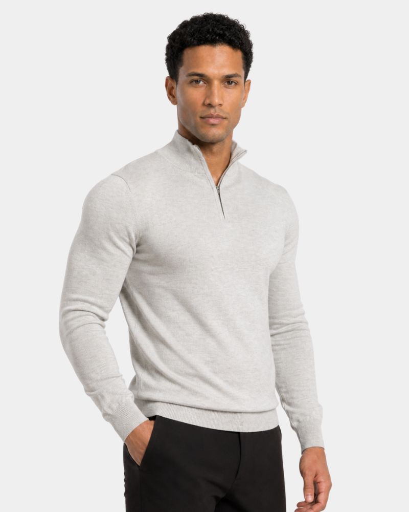 Man wearing a By Alden gray sweater on a white background #color_gray