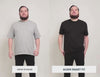 By Alden Smart Fit Black T-Shirt vs other brands gray tee on male model front view white background